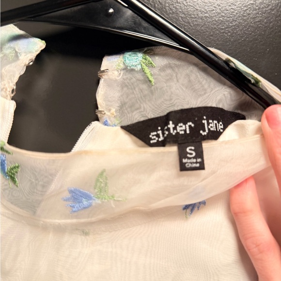 Sister Jane White Dress with Blue Floral Embroidery - Picture 7 of 7